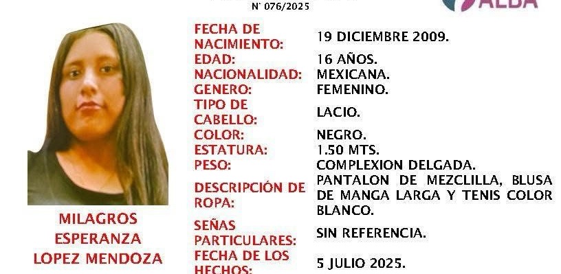 Mantienen búsqueda de joven de 16 años desaparecida en Torreón
