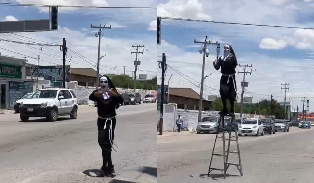 Mecánico se viste de 'la monja' y acapara la atención de los maderenses