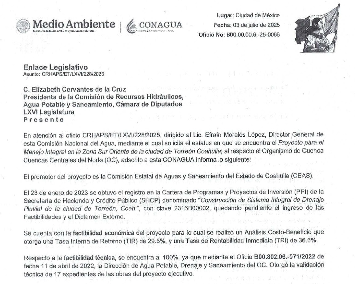 Proyecto de drenaje pluvial en Torreón pierde vigencia ante Hacienda
