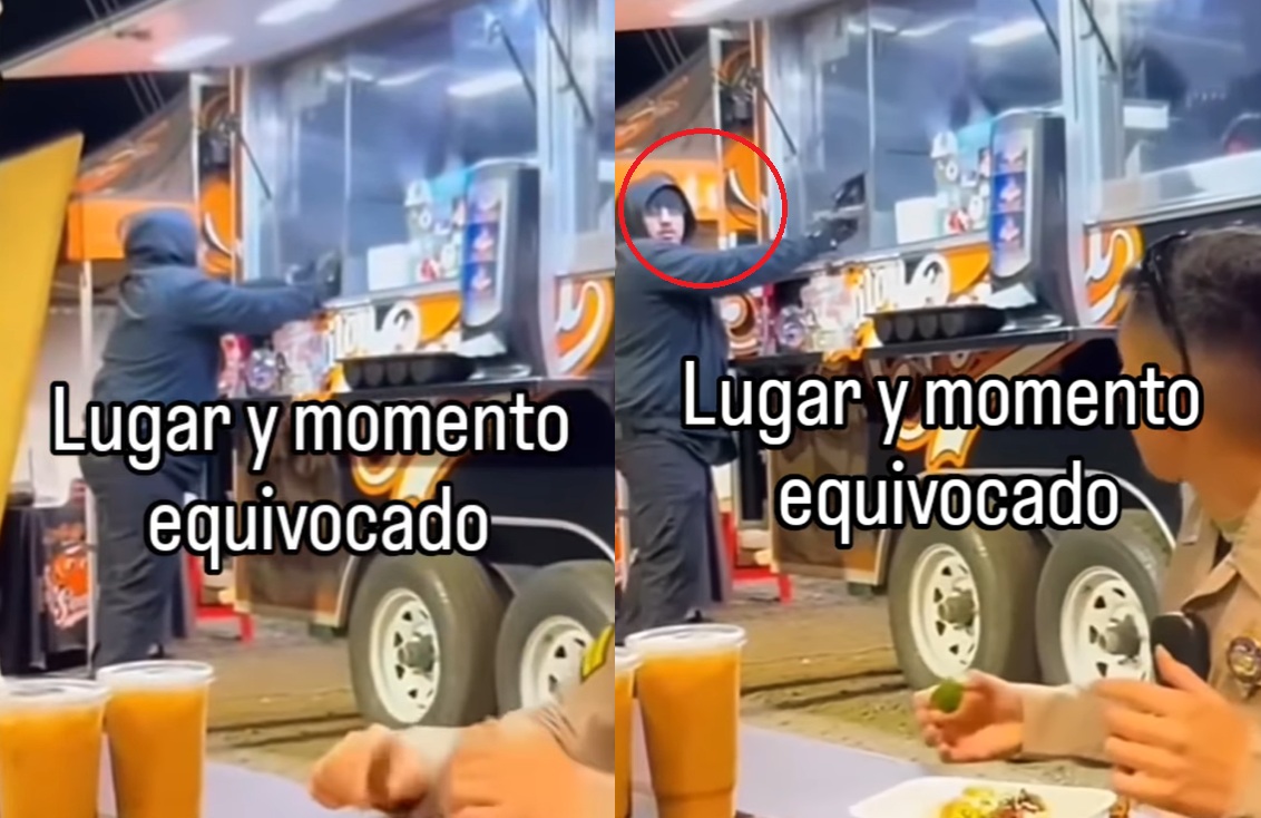 Ladrón asalta 'food truck' donde comían policías (CAPTURA)