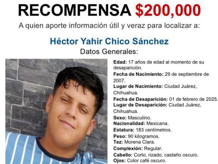 Buscan a Héctor Yahir, joven de 17 años desaparecido en Ciudad Juárez