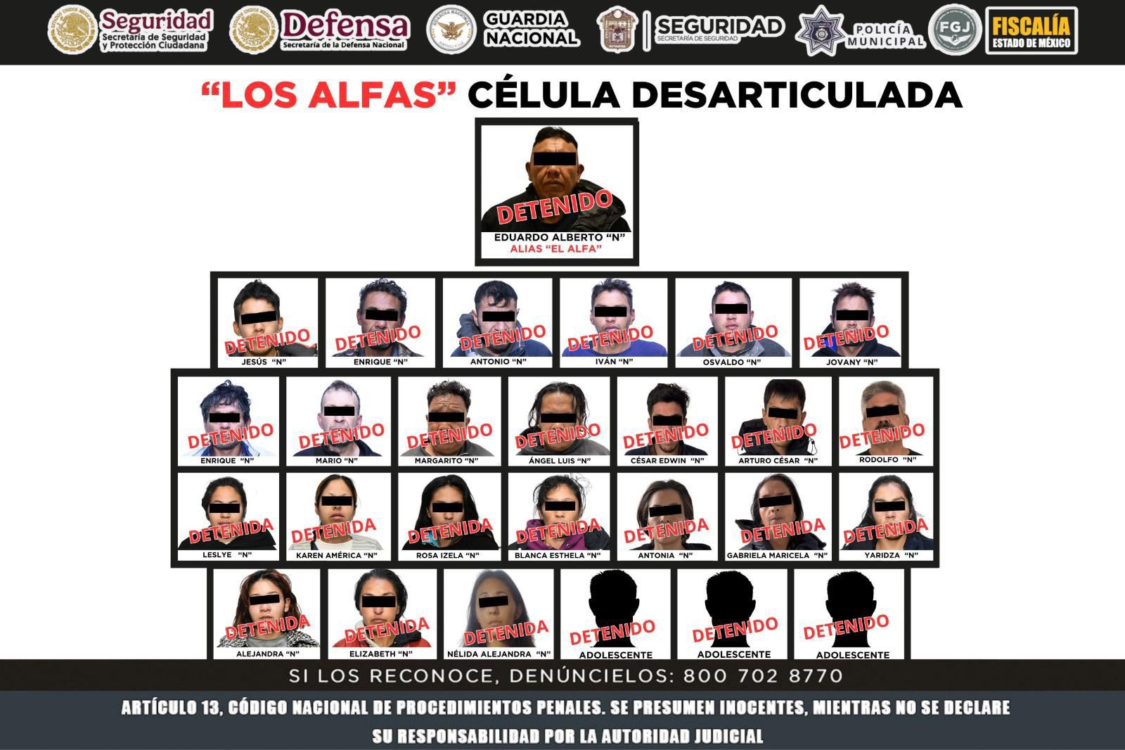 Capturan a 27 miembros de 'Los Alfa', dedicados al secuestro, extorsión y narcotráfico