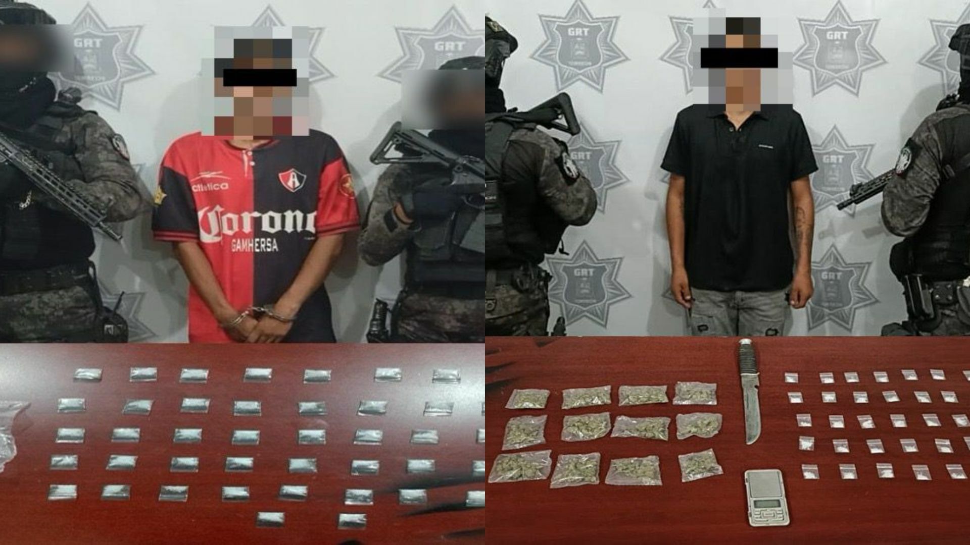 Elementos del GRT detiene a dos hombres por posesión de narcóticos