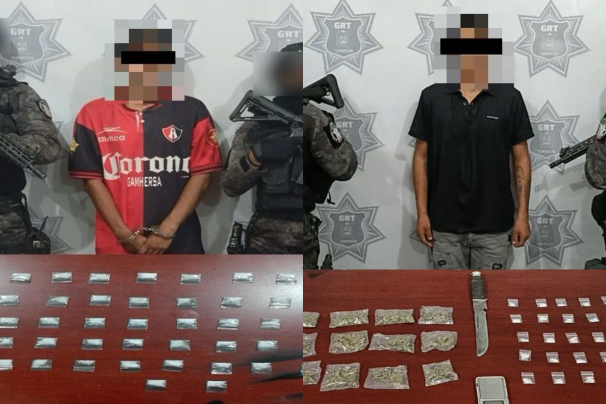 Elementos del GRT detienen a dos hombres por posesión de narcóticos; fueron presentados al Ministerio Público