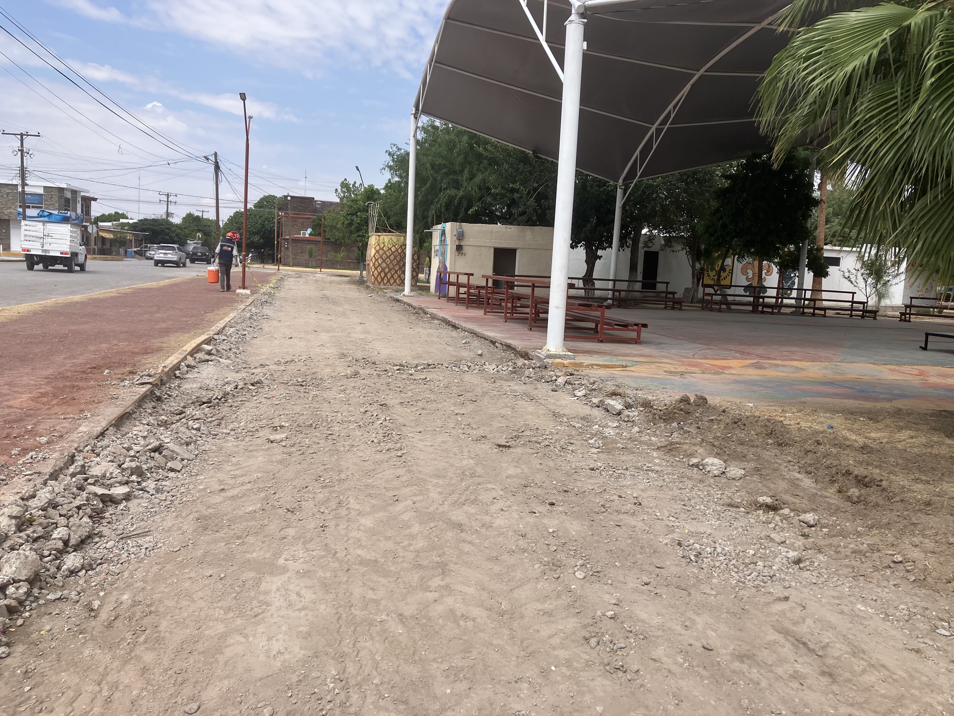 Avanzan trabajos de rehabilitación de la Plaza Hidalgo en Madero