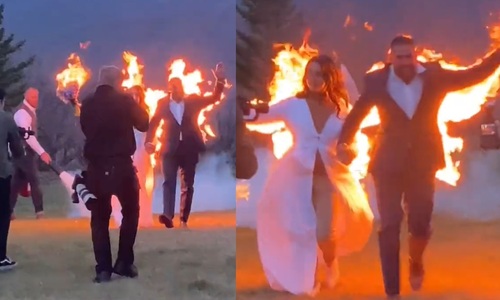 Novios se prenden fuego durante su boda